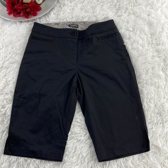 Women's Claudia Ev Black Casual Leopard Print Trim Split Bermuda Shorts (2) BI11 - Picture 1 of 10